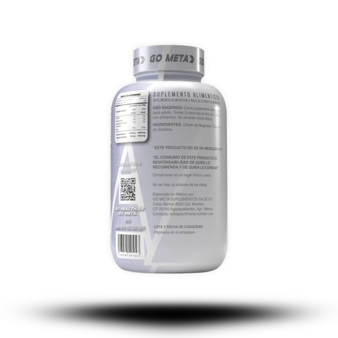 120 Caps | Citrato de Magnesio Meta Nutrition
