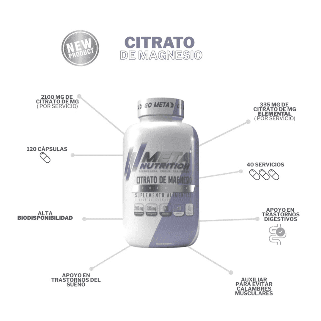 120 Caps | Citrato de Magnesio Meta Nutrition