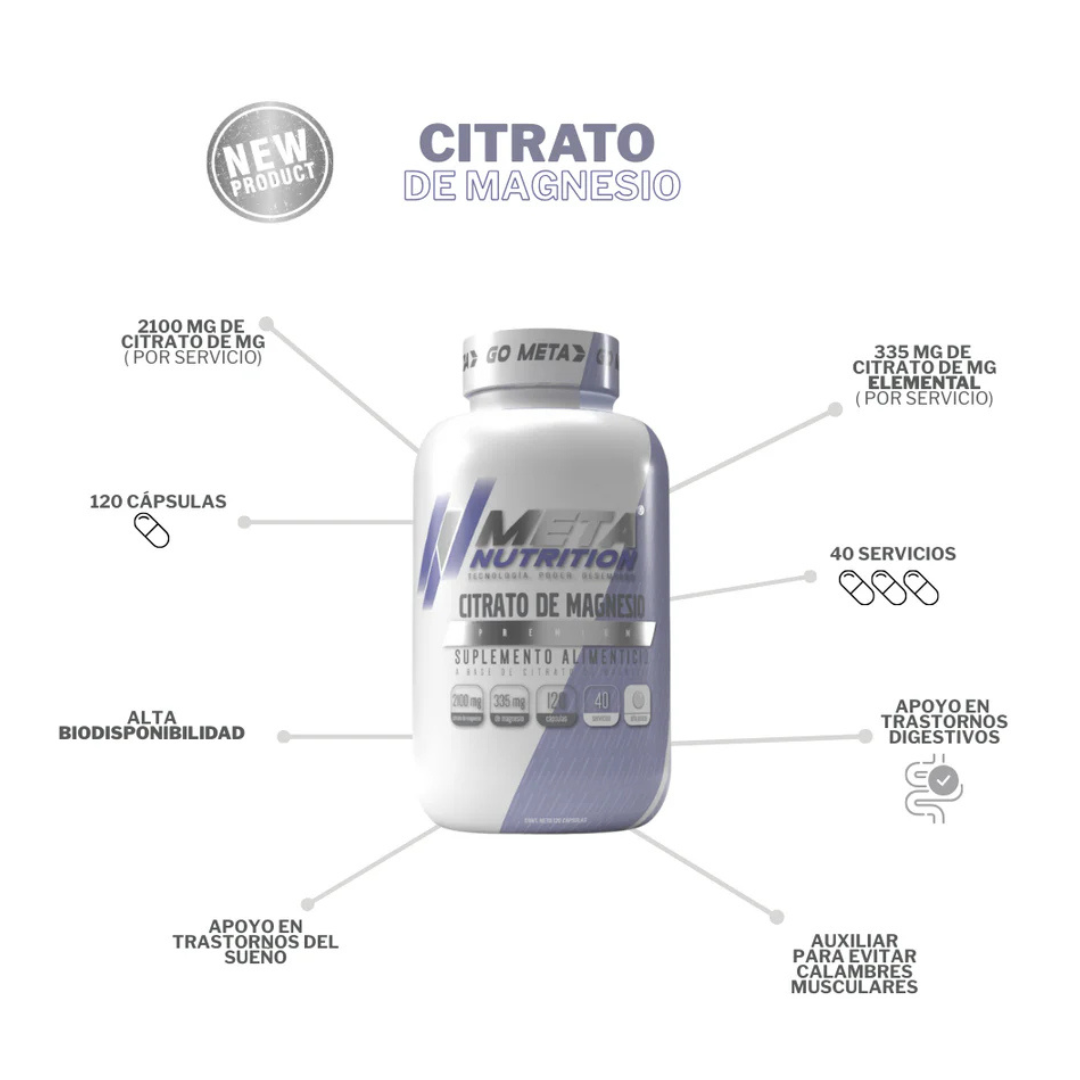 120 Caps | Citrato de Magnesio Meta Nutrition
