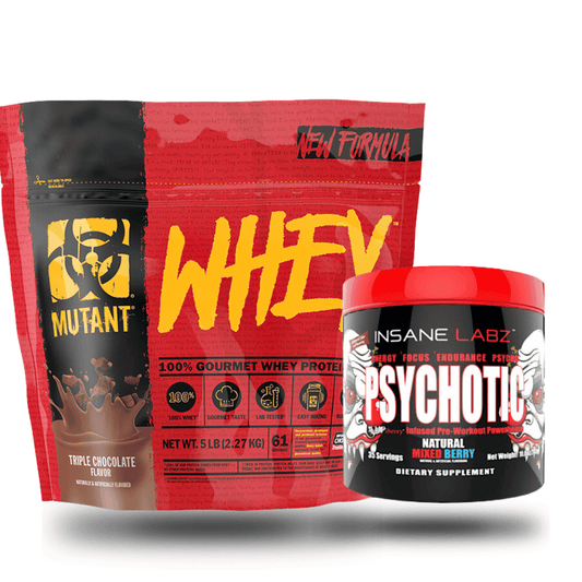 Paquete Proteina Mutant Whey 5 lbs + Psychotic 30 Serv - Body Fit Supplements