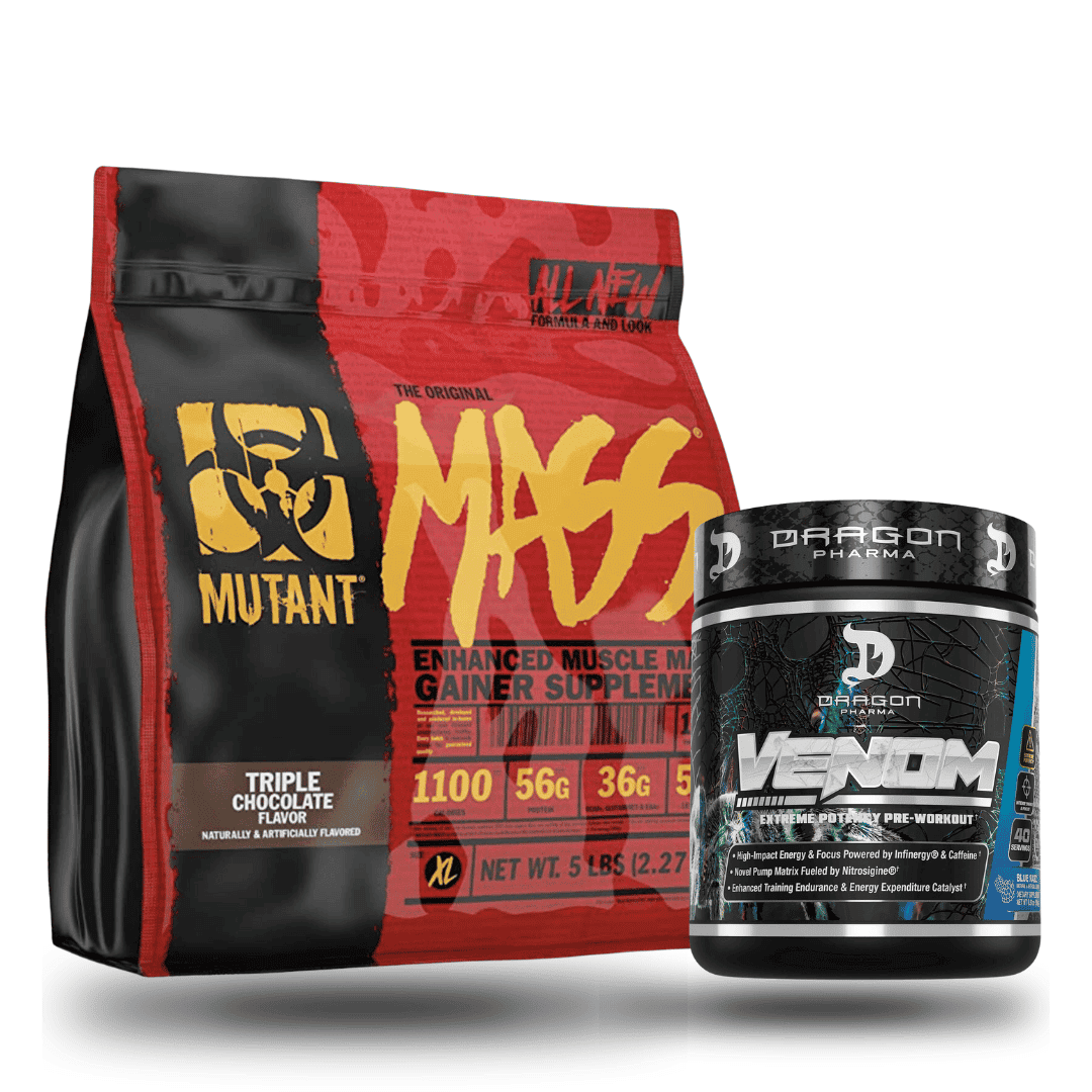 Paquete Proteina Mutant Mass 5 lbs + Pre entreno Venom 40 serv