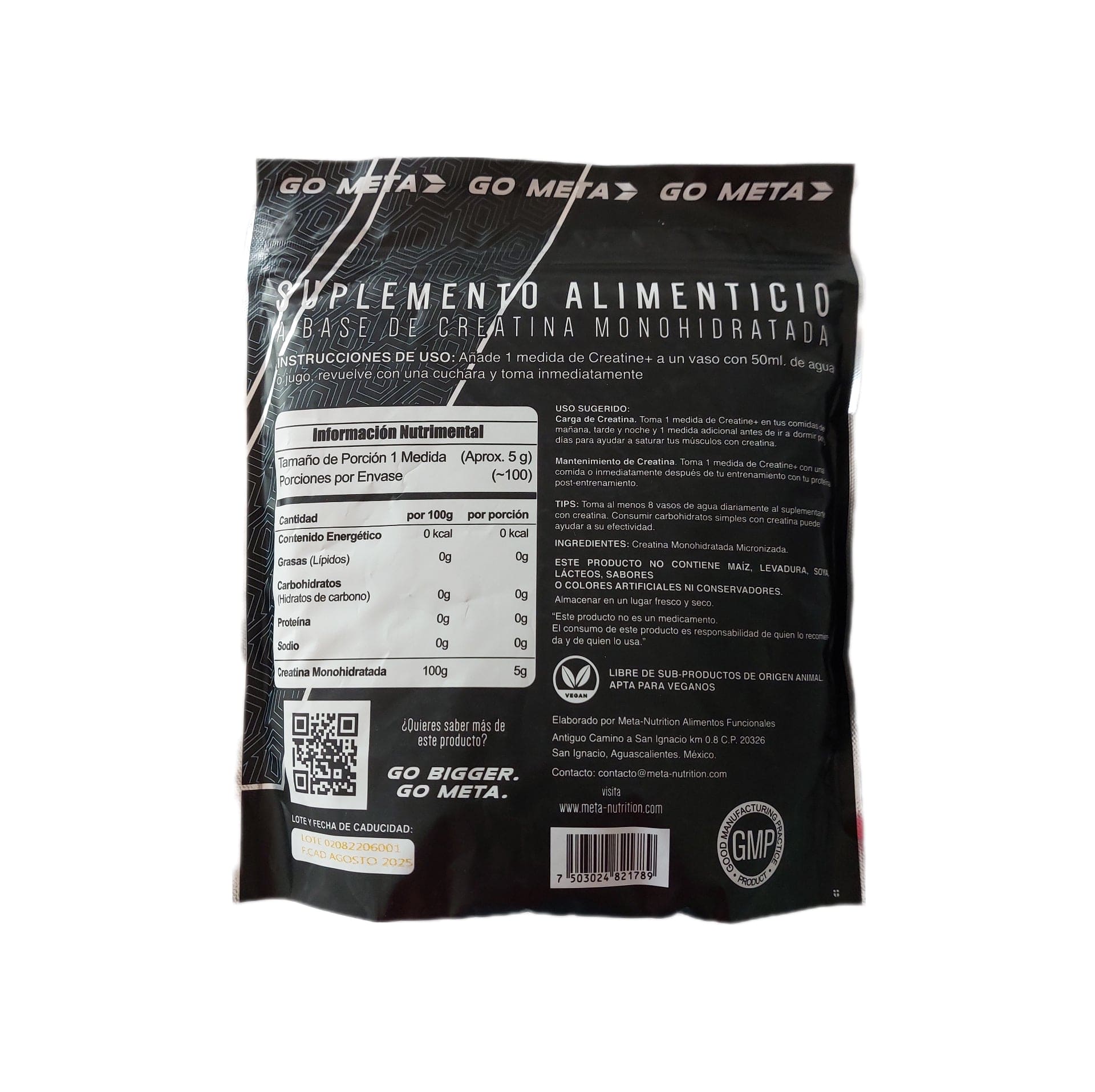 100 serv | Creatina Meta Nutrition 500 Gr - Body Fit Supplements